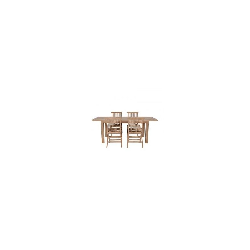 Salon de jardin teck massif rectangulaire 150/200cm 4 chaises pliantes GARDEN
