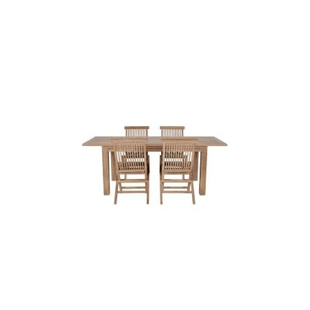 Salon de jardin teck massif rectangulaire 150/200cm 4 chaises pliantes GARDEN