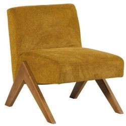 Fauteuil bois et tissu vintage moutarde 61cm Casita TOLGA