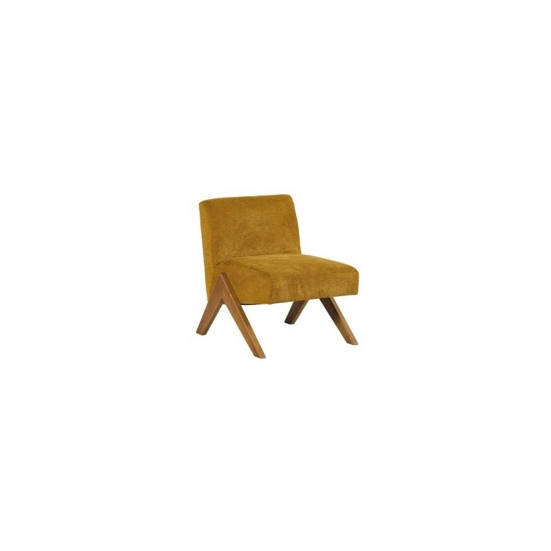 Fauteuil bois et tissu vintage moutarde 61cm Casita TOLGA