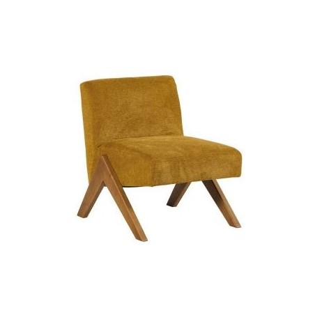 Fauteuil bois et tissu vintage moutarde 61cm Casita TOLGA