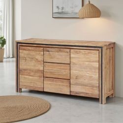 Buffet teck massif recyclé 160cm KAYOA Casita 2 portes et 3 tiroirs