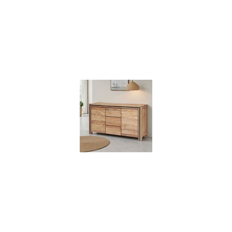 Buffet teck massif recyclé 160cm KAYOA Casita 2 portes et 3 tiroirs