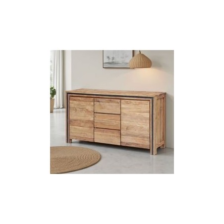 Buffet teck massif recyclé 160cm KAYOA Casita 2 portes et 3 tiroirs