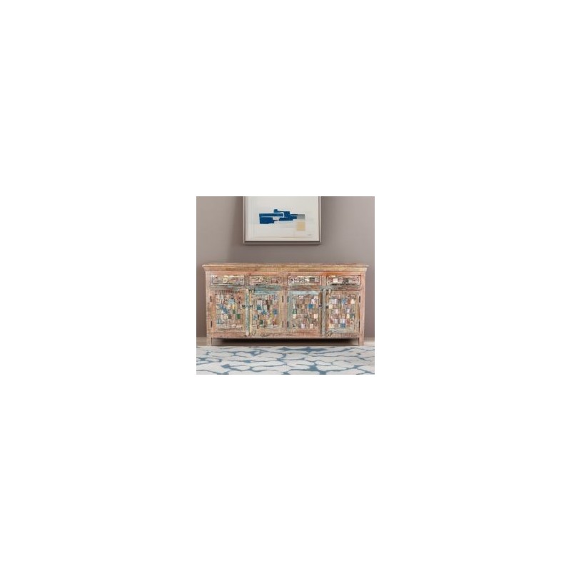 Grand bahut en bois recyclé coloré blanchi 180cm LILA