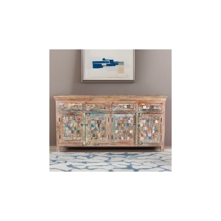 Grand bahut en bois recyclé coloré blanchi 180cm LILA