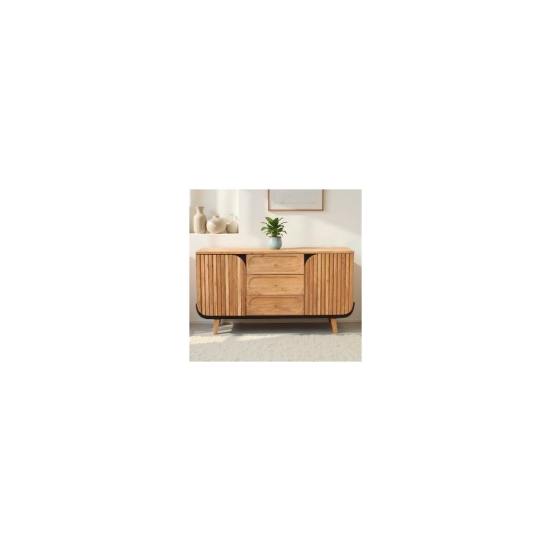 Buffet 2 portes noir et bois acacia 150cm ROSA Kayu Intérieur