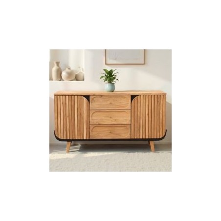 Buffet 2 portes noir et bois acacia 150cm ROSA Kayu Intérieur
