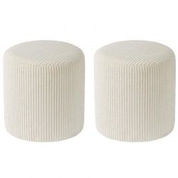 Lot de 2 poufs velours côtelé blanc 35cm Casita SNAW