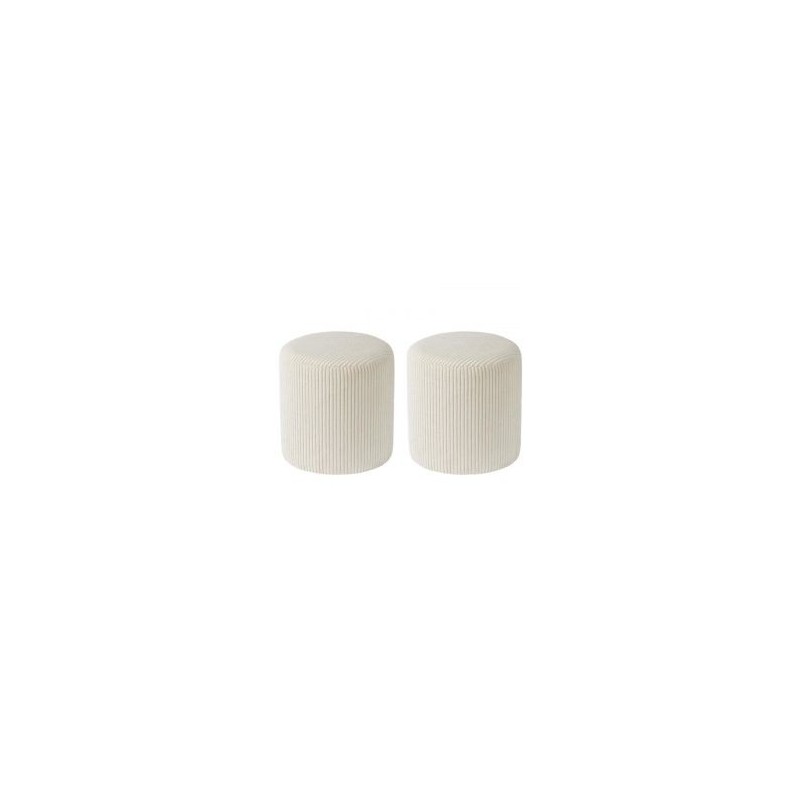 Lot de 2 poufs velours côtelé blanc 35cm Casita SNAW