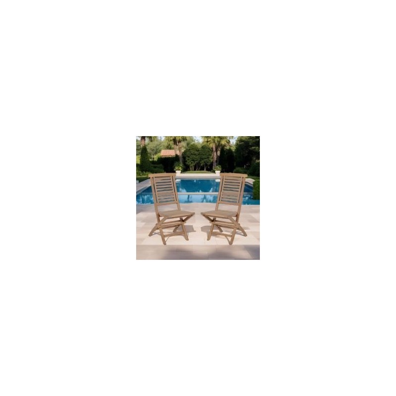 Lot de 2 chaises pliantes teck massif GARDEN modèle B