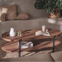 Table basse ovale teck recyclé 140cm d-bodhi COCO double plateau