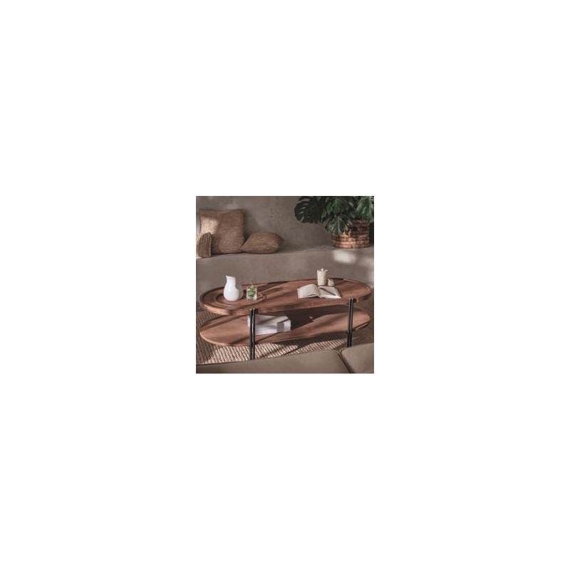 Table basse ovale teck recyclé 140cm d-bodhi COCO double plateau
