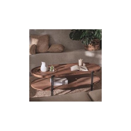 Table basse ovale teck recyclé 140cm d-bodhi COCO double plateau