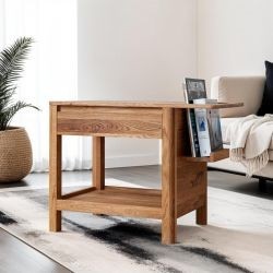 Bout de canapé en chêne massif avec porte revues et tiroir 55cm JONAS