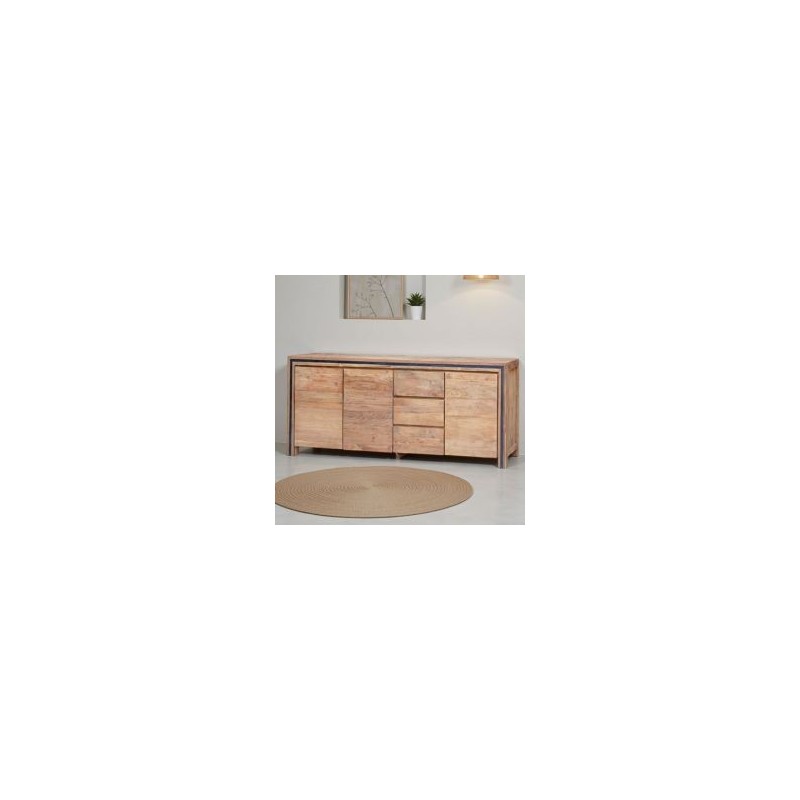 Buffet teck massif recyclé 220cm KAYOA Casita 3 portes et 3 tiroirs