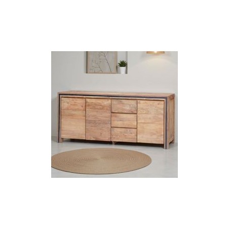 Buffet teck massif recyclé 220cm KAYOA Casita 3 portes et 3 tiroirs