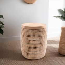 Tabouret cannage et bois rond 40cm COLONIAL
