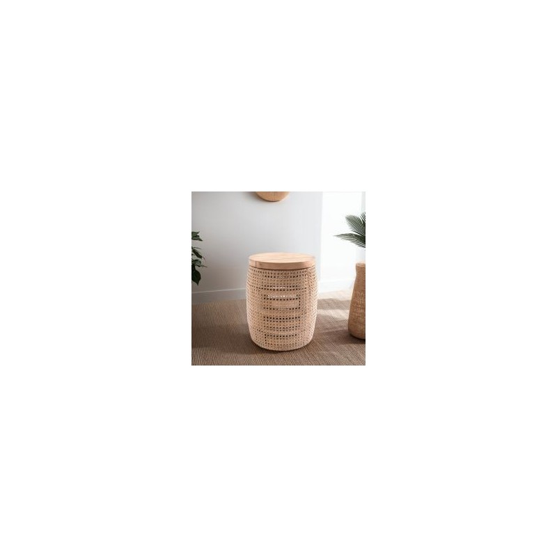 Tabouret cannage et bois rond 40cm COLONIAL
