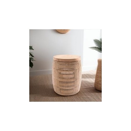 Tabouret cannage et bois rond 40cm COLONIAL