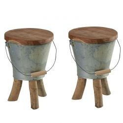Lot de 2 tabourets teck et zinc 31cm Casita BENTABOU 200