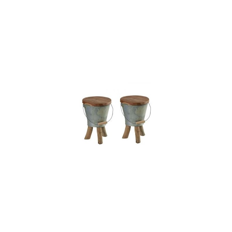 Lot de 2 tabourets teck et zinc 31cm Casita BENTABOU 200