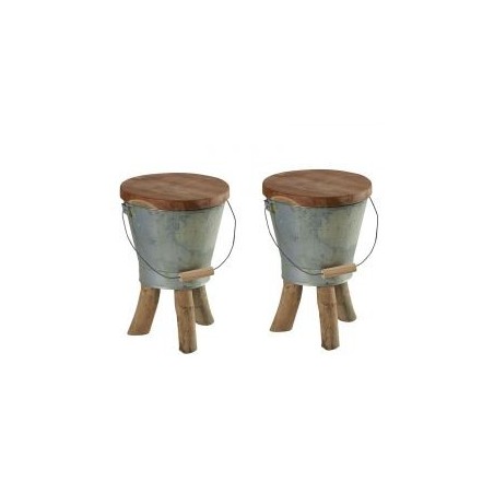 Lot de 2 tabourets teck et zinc 31cm Casita BENTABOU 200