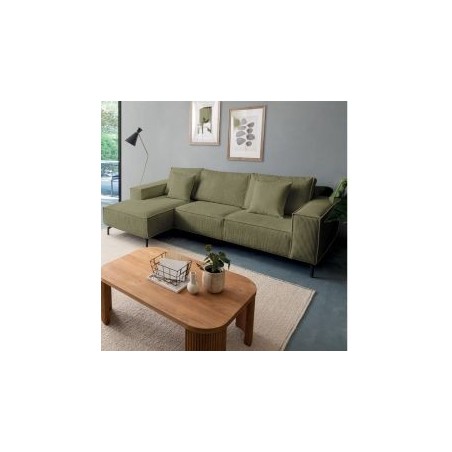 Canapé d'angle velours côtelé kaki 278cm PUEBLO Casita retour gauche
