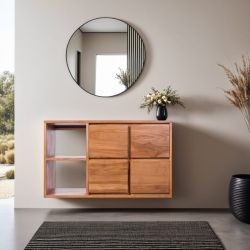 Meuble vasque salle de bain 100 cm suspendu teck massif SUSANE