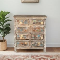 Commode en bois recyclé coloré blanchi 80cm LILA