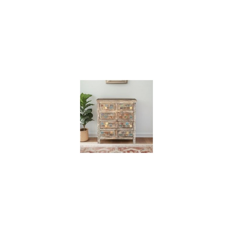 Commode en bois recyclé coloré blanchi 80cm LILA
