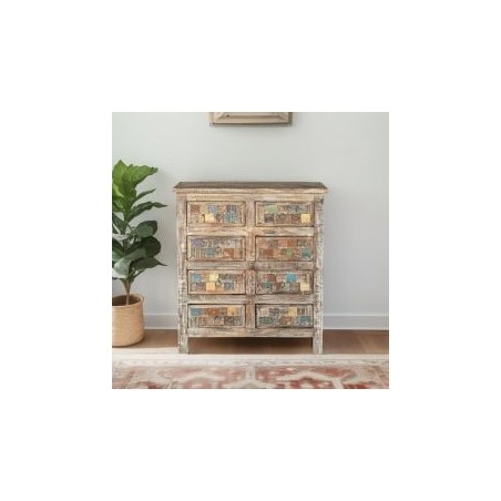 Commode en bois recyclé coloré blanchi 80cm LILA