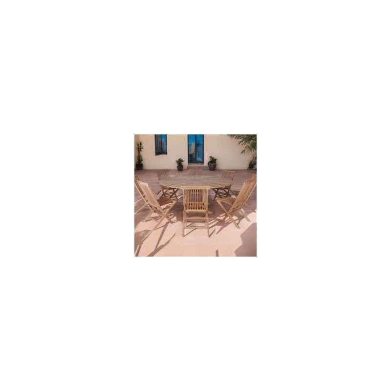 Table ronde teck massif extérieur Ø180cm
