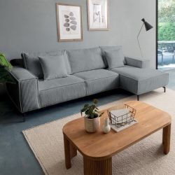 Canapé d'angle velours côtelé gris 278cm PUEBLO Casita retour droit
