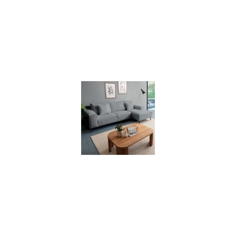 Canapé d'angle velours côtelé gris 278cm PUEBLO Casita retour droit