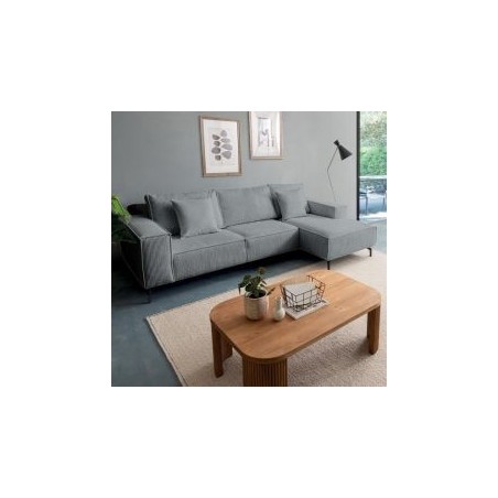 Canapé d'angle velours côtelé gris 278cm PUEBLO Casita retour droit