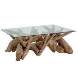 Table basse racine de teck carrée avec verre 120cm CASITA
