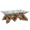 Table basse racine de teck carrée avec verre 120cm CASITA