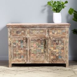 Bahut en bois recyclé coloré blanchi 130cm LILA