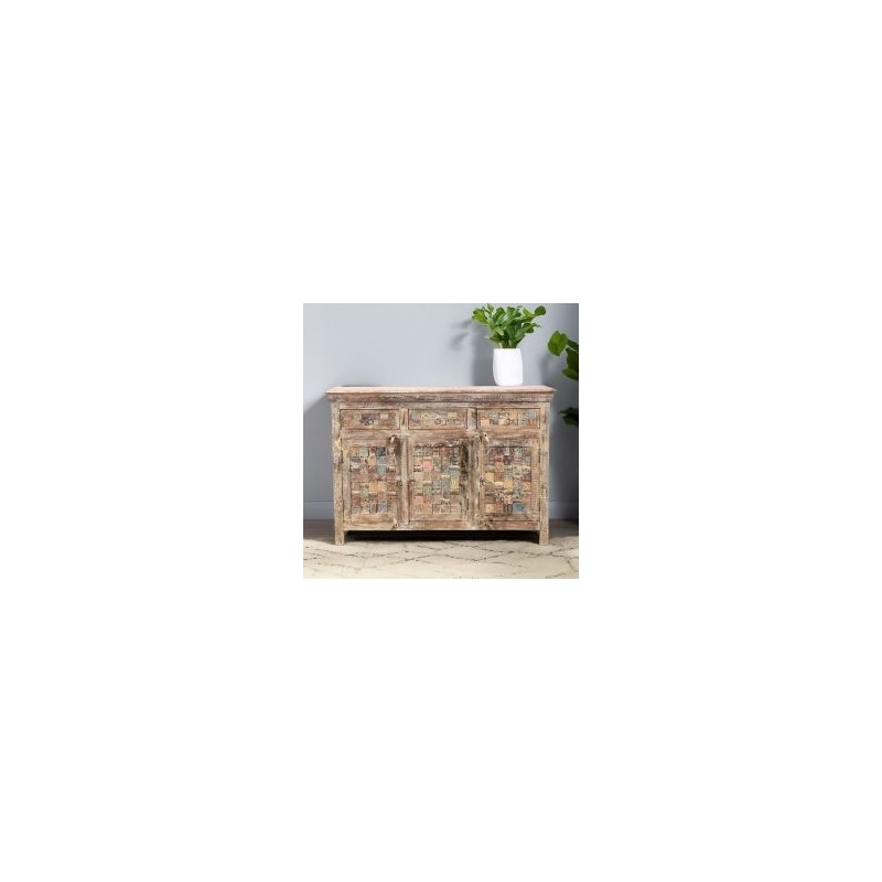 Bahut en bois recyclé coloré blanchi 130cm LILA