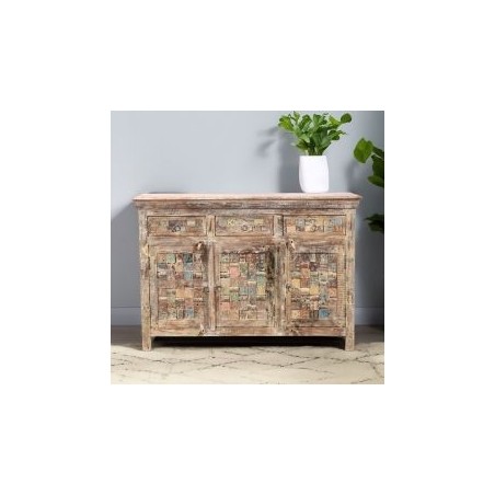 Bahut en bois recyclé coloré blanchi 130cm LILA