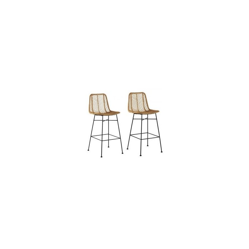 Lot de 2 chaises de bar rotin et métal 45cm Casita CHACOCBARN