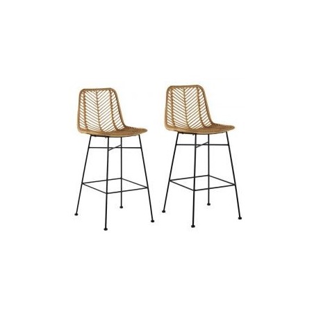 Lot de 2 chaises de bar rotin et métal 45cm Casita CHACOCBARN
