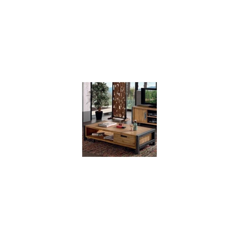 Table basse bois et métal avec rangements 110cm Wales Casita