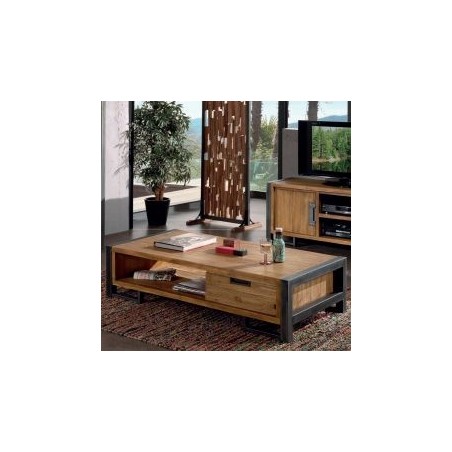 Table basse bois et métal avec rangements 110cm Wales Casita