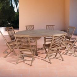 Table ronde extensible extérieur en teck massif Ø150/200cm