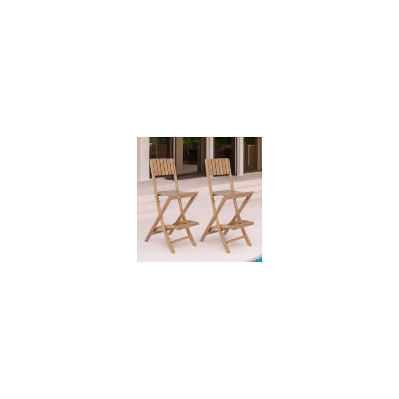 Lot de 2 chaises haute pliantes teck massif pour jardin GARDEN