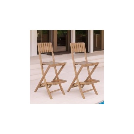 Lot de 2 chaises haute pliantes teck massif pour jardin GARDEN