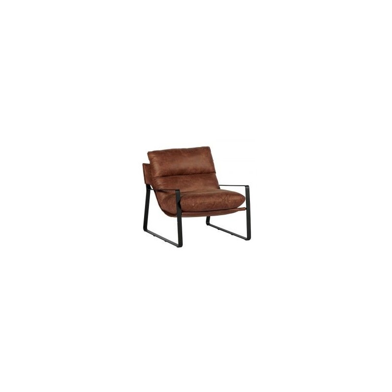 Fauteuil club tissu marron et métal noir Casita TORSTEN 80cm