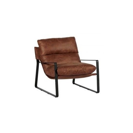 Fauteuil club tissu marron et métal noir Casita TORSTEN 80cm